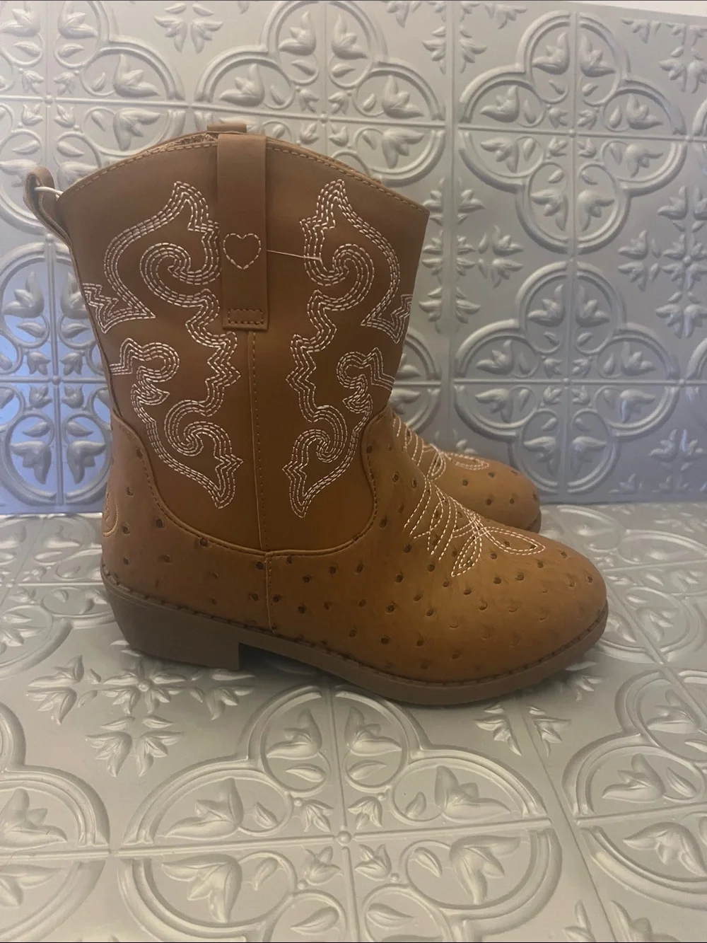 PAWZ Kids Tan Western Cowboy Boots with White Stitching